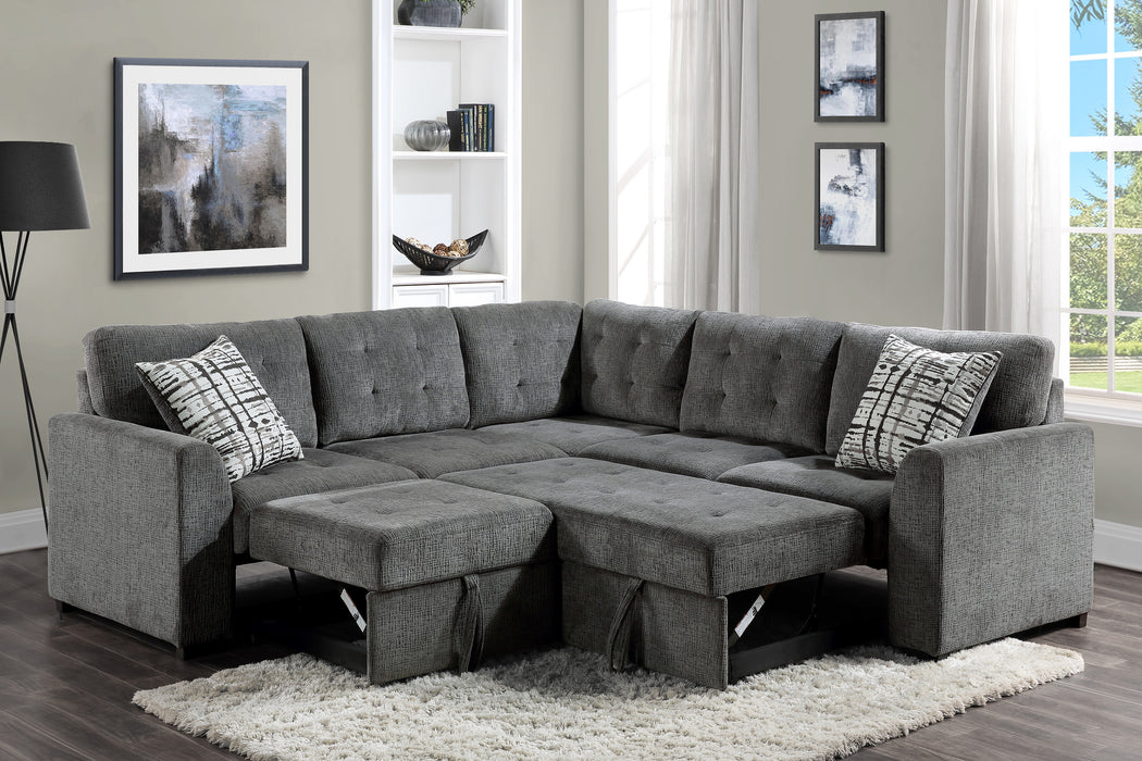 Lanning Sectional W/ Sleeper & Chaise GREY ONLY