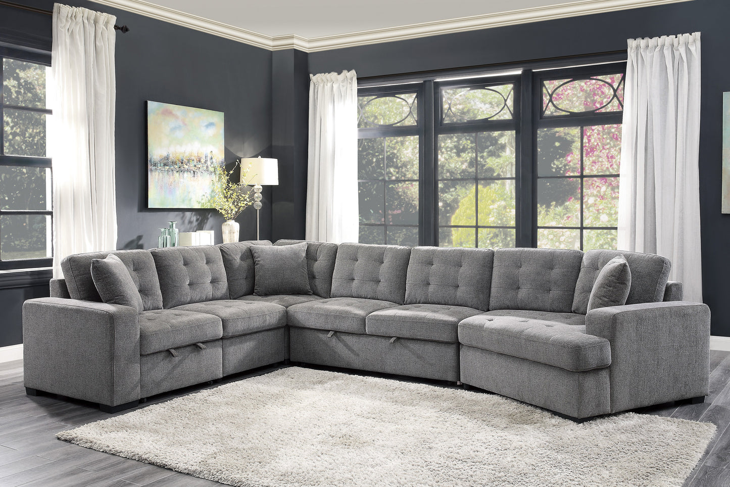 Logansport Sectional W/ Sleeper & Chaise RAF Only GREY
