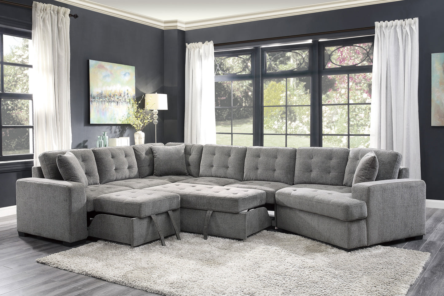 Logansport Sectional W/ Sleeper & Chaise RAF Only GREY