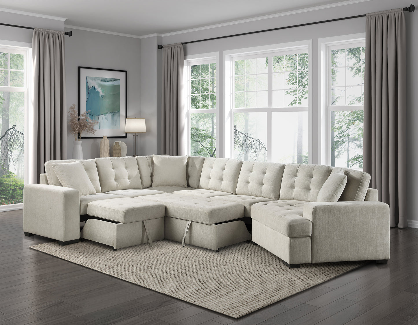Logansport Sectional W/ Sleeper & Chaise RAF Only BEIGE