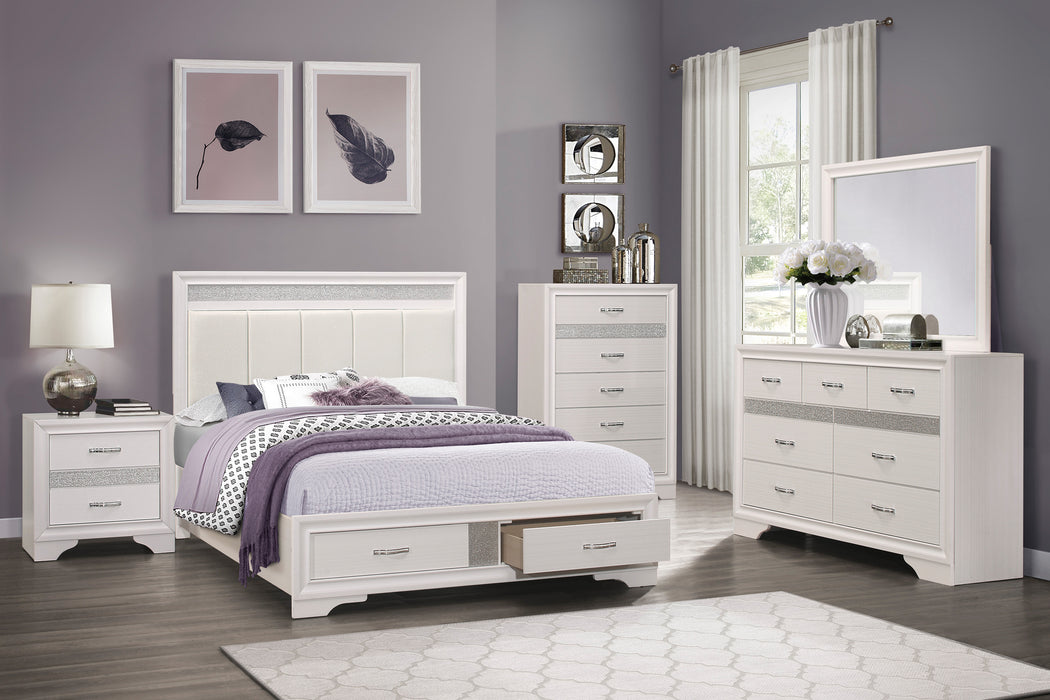 Luster 4PC Queen bedroom Set Q-bed, nitestand, dresser, mirror WHITE