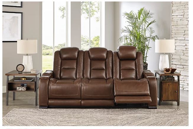 The Man-Den Triple Power Reclining Sofa Top Grain Leather BROWN