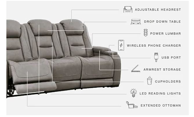 # The Man-Den Triple Power Reclining Sofa Top Grain Leather GREY