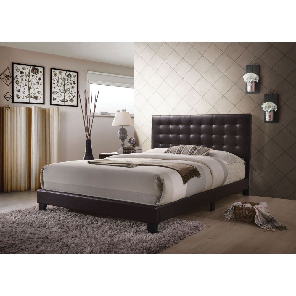 Queen Size Upholstered Platform Bed with Tufted Headboard, Box Spring Needed - Grey