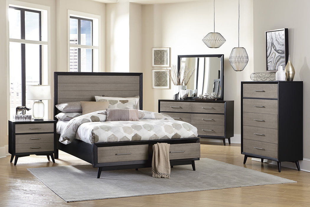 Raku 4PC Queen Bedroom Set Queen bed night stand dresser mirror GREY/BLACK