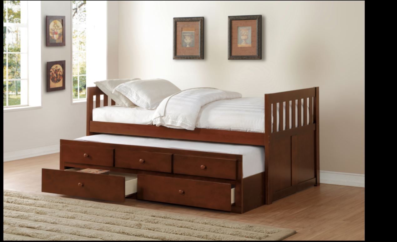 Rowe Twin Trundle Bed With Storage Drawers CHERRY BROWN