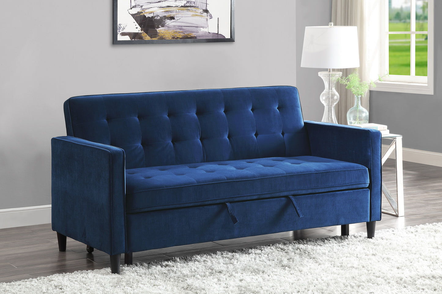 Strader Convertible Studio Sofa with Pull-out Bed NAVY BLUE CLEARANCE LIMITED