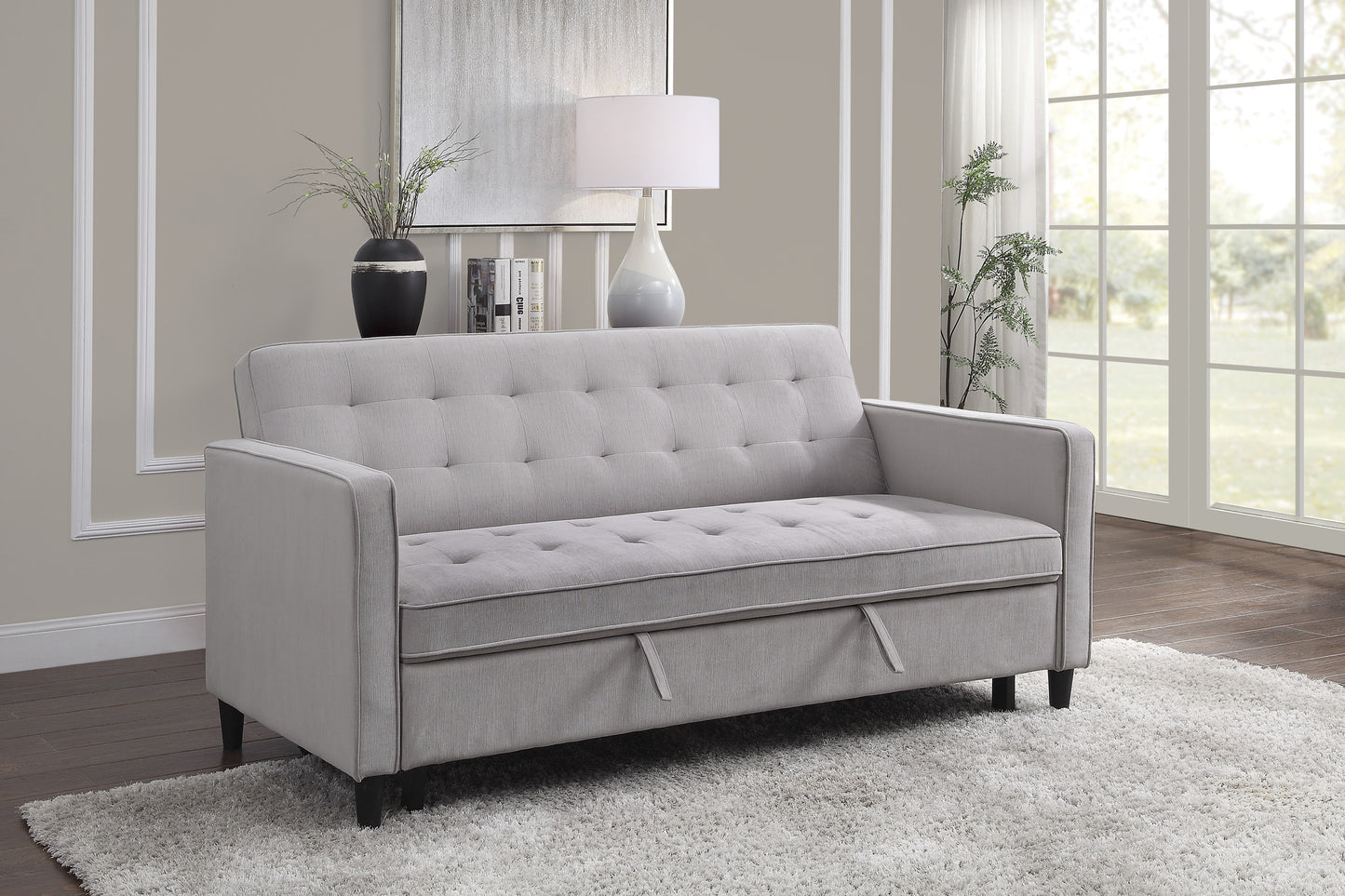 Strader Convertible Studio Sofa with Pull-out Bed DOVE GREY CLEARANCE LIMITED