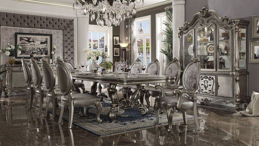 Versailles 7PCS Dining Set Table 2 arm 4 side chairs ANTIQUE PLATINUM