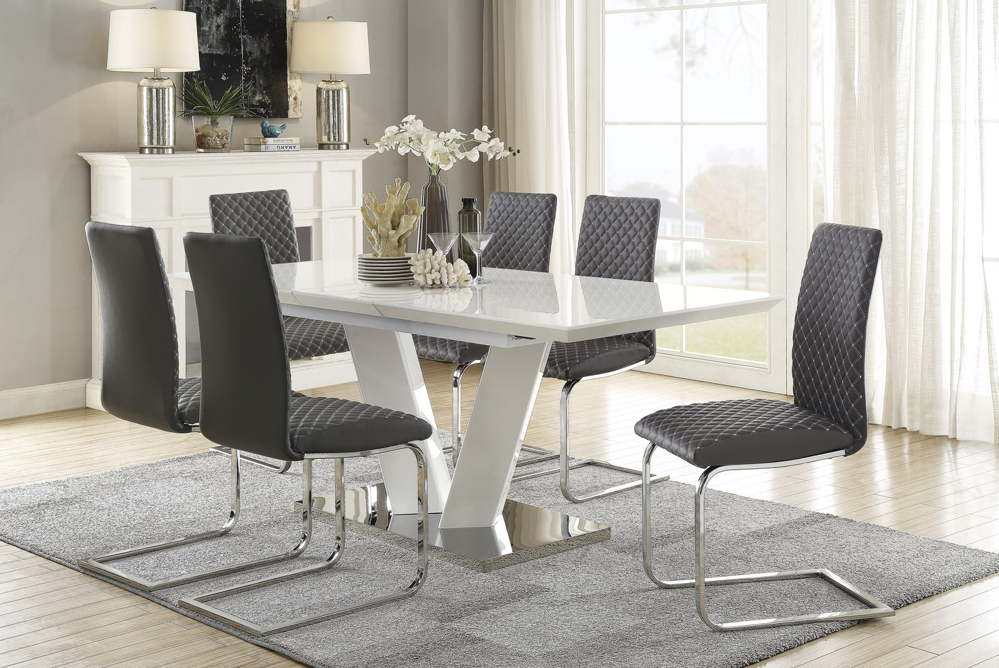 Yannis 5PC Dining Set- Table & 4 chairs White only, Chairs Grey only